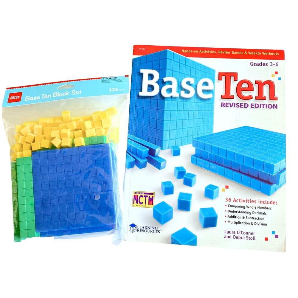 Learning Resources Base Ten Math Activities Book & Foam Blocks Set Gr 3-6 New